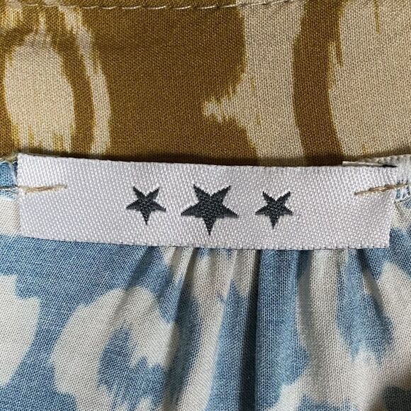 Venice 3 Stars Sz M Long-Sleeve Maxi Dress Soft Blue Gold V-Neck Blue Gold Boho - Picture 6 of 9